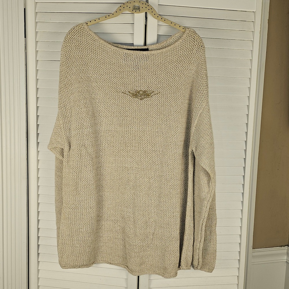 Harley Davidson Womens Beige Embroidered Knit Logo Sweater Medium
